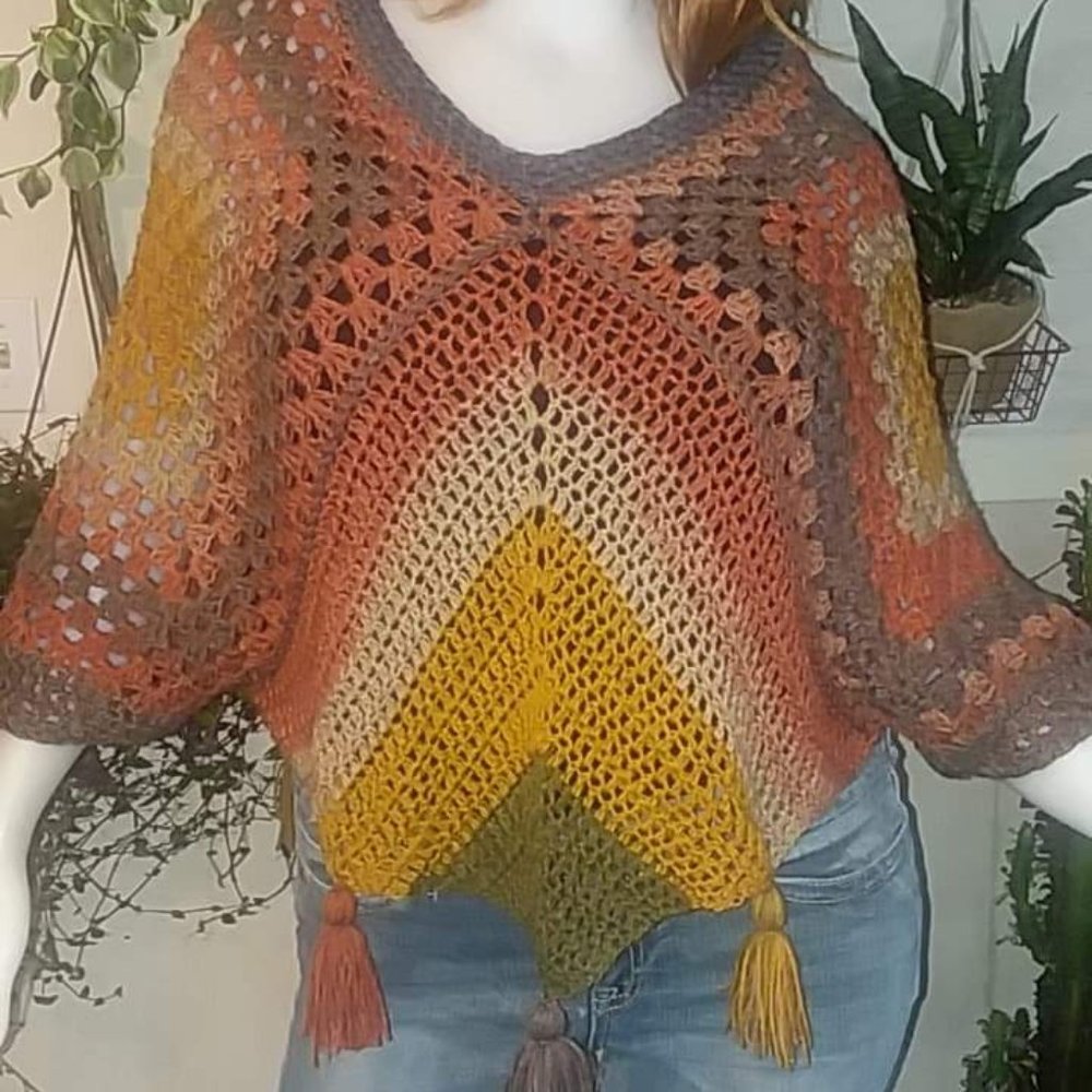 New handmade crochet boho top with tassels one size fits most med to large